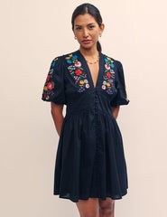 Black Floral Embroidered Starlight Mini Dress