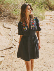 Black Floral Embroidered Starlight Mini Dress