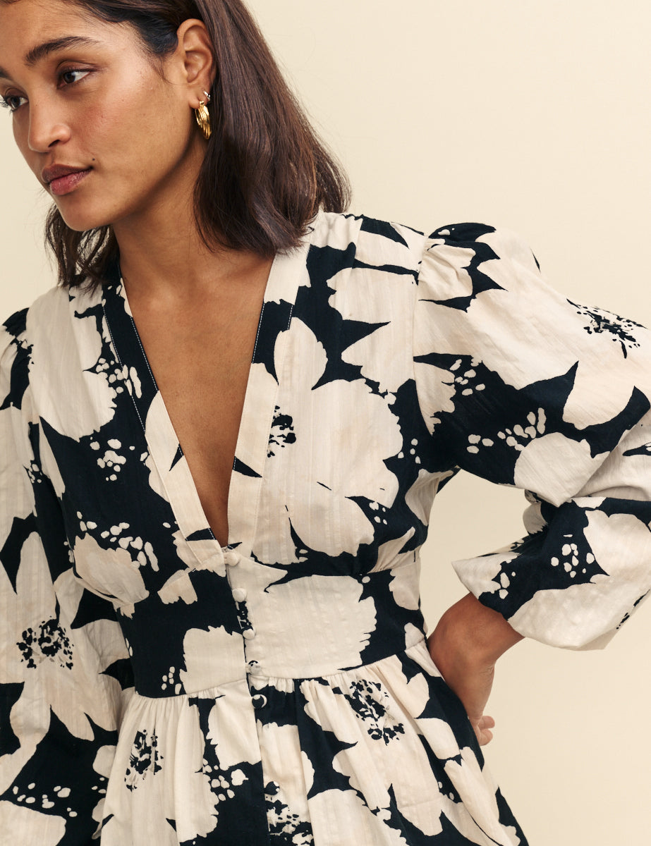 Cream Floral Long Sleeve Starlight Mini Dress