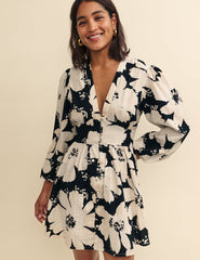 Cream Floral Long Sleeve Starlight Mini Dress