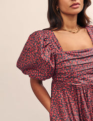 Red Rose Print Nova Midi Smock Dress