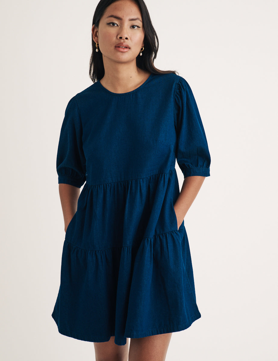Dark Denim Rochelle Mini Smock Dress
