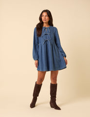 Denim Tie Front Eden Mini Dress