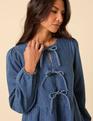 Denim Tie Front Eden Mini Dress