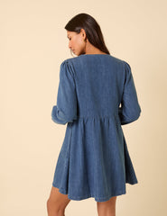 Denim Tie Front Eden Mini Dress