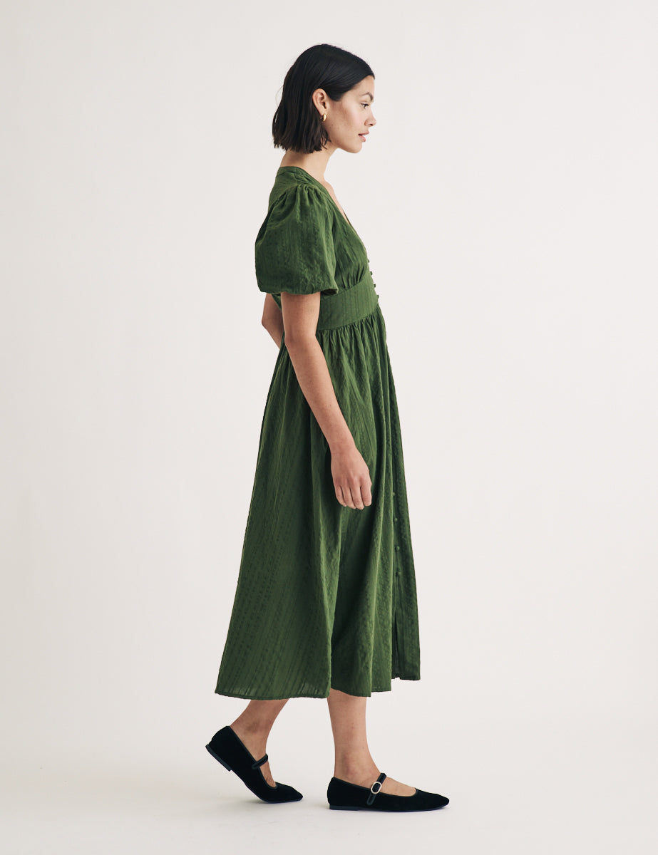Dark Green Short Sleeve Starlight Midi Dress
