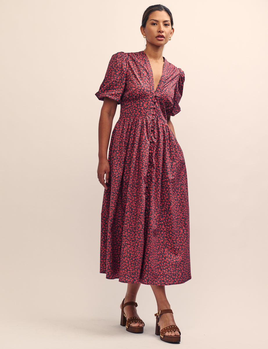Red Ditsy Floral Starlight Midi Dress