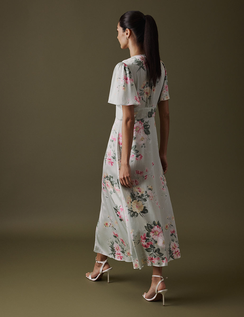 Floral Green V Neck Midi Erin Dress