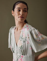 Floral Green V Neck Midi Erin Dress