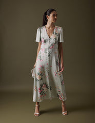 Floral Green V Neck Midi Erin Dress