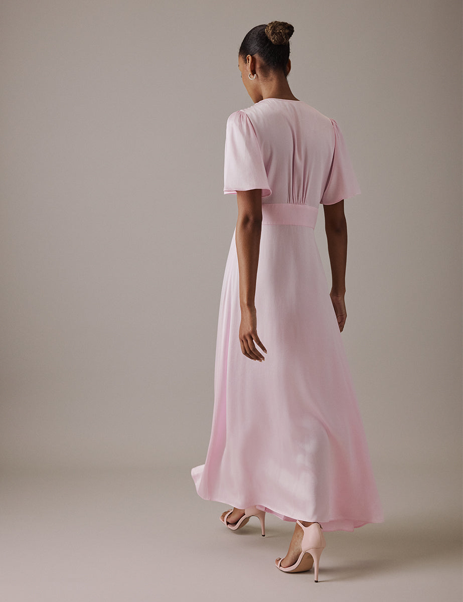 Soft Pink V Neck Midi Erin Dress