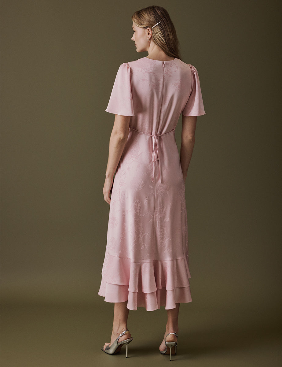 Soft Pink V Neck Midi Alaina Dress