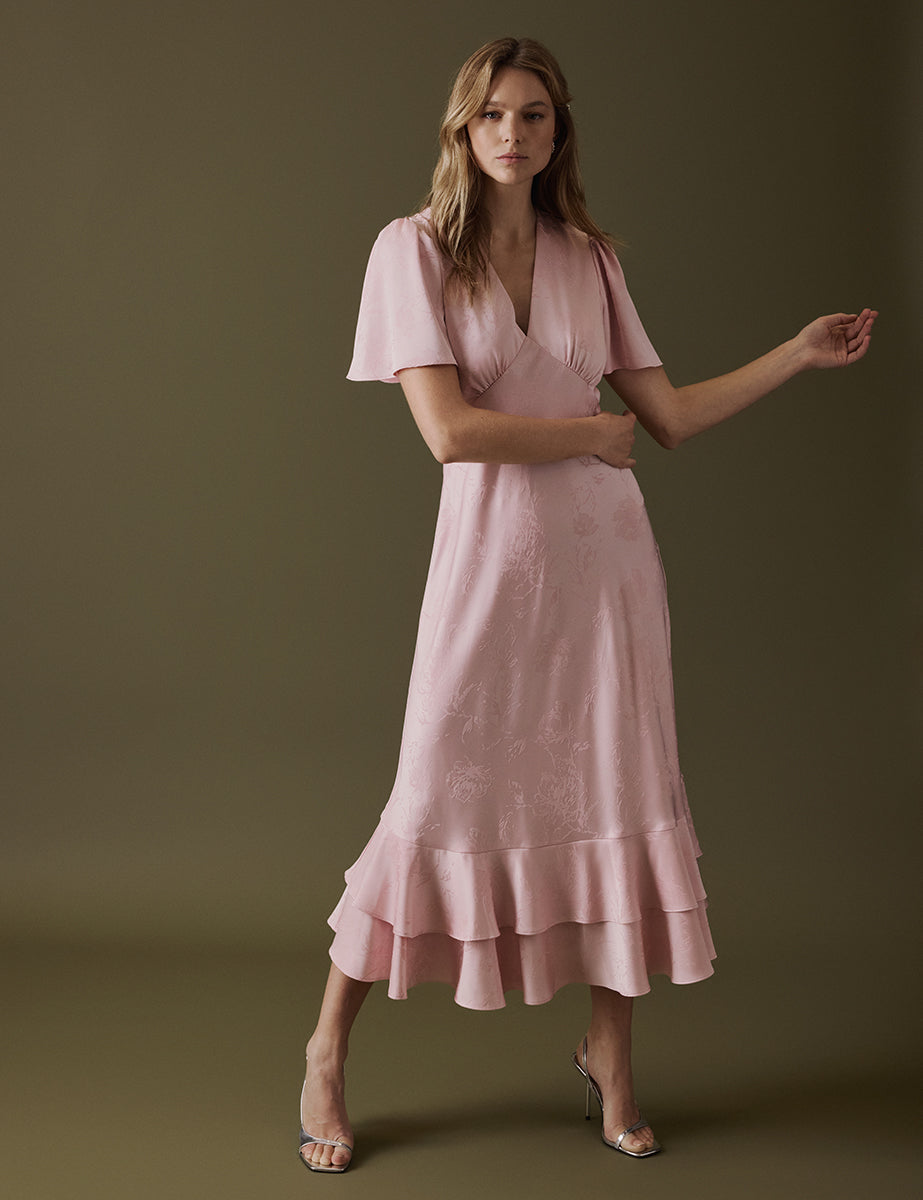 Soft Pink V Neck Midi Alaina Dress