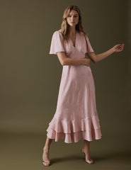 Soft Pink V Neck Midi Alaina Dress