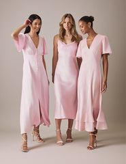Soft Pink V Neck Midi Erin Dress