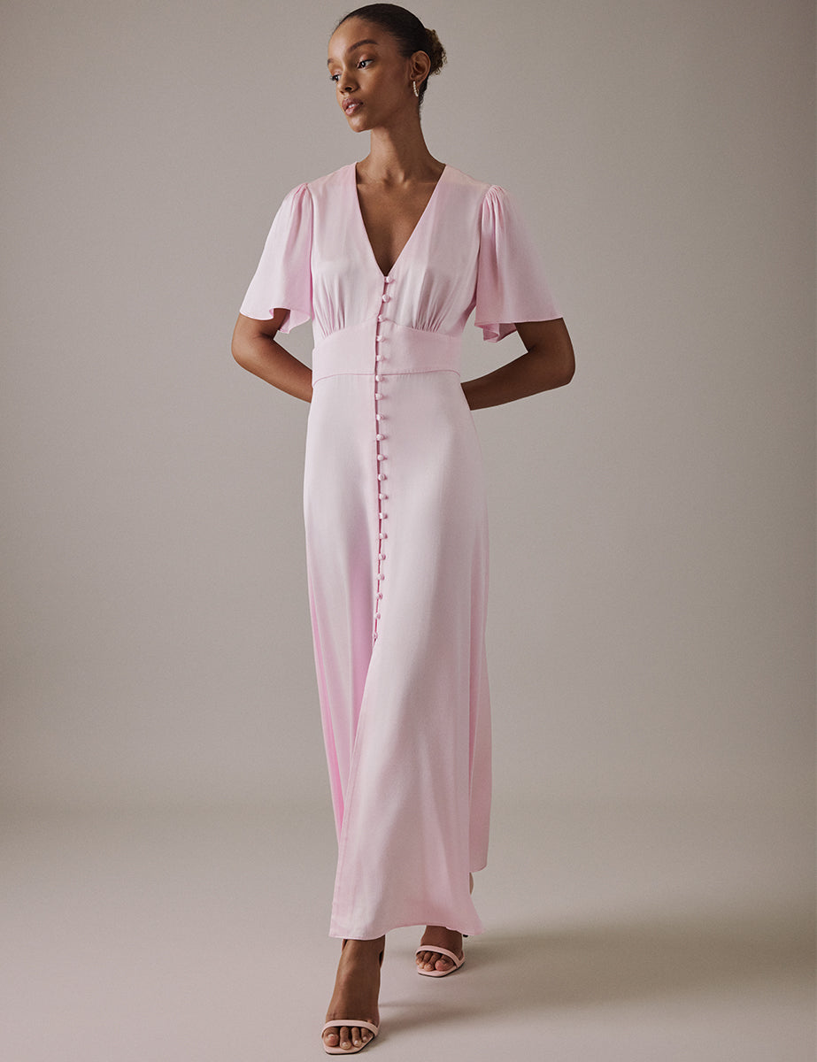 Soft Pink V Neck Midi Erin Dress