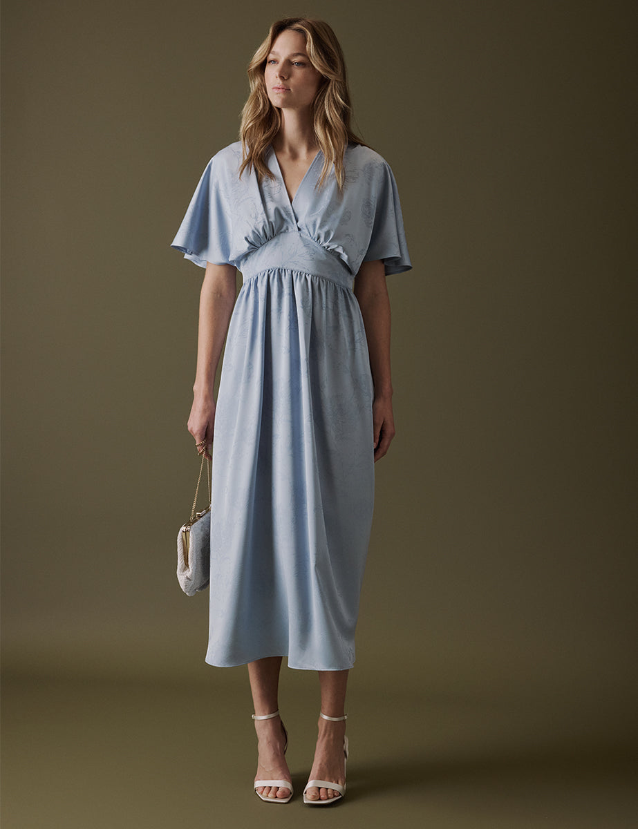 Soft Blue V Neck Midi Lorelai Dress