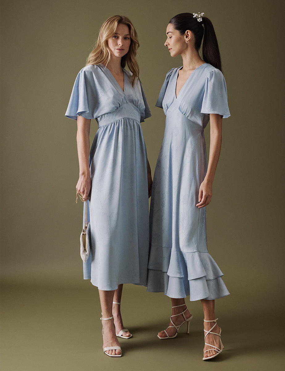 Soft Blue V Neck Midi Lorelai Dress