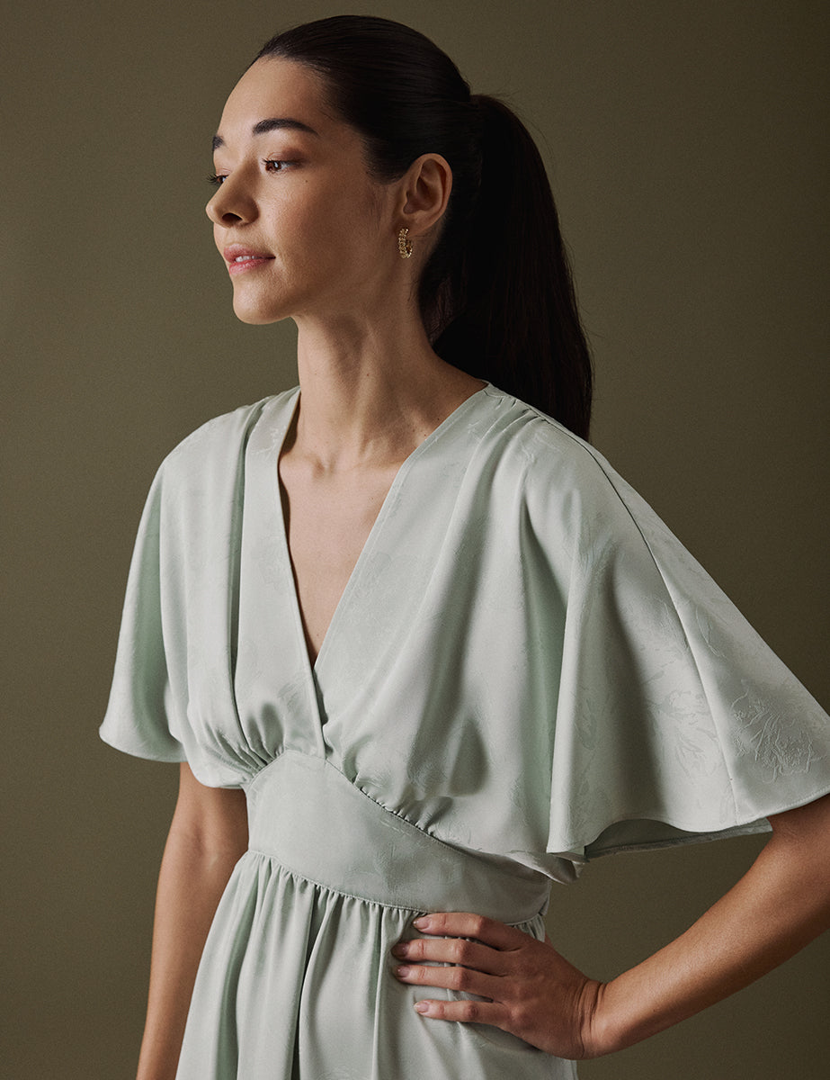 Soft Green V Neck Midi Lorelai Dress