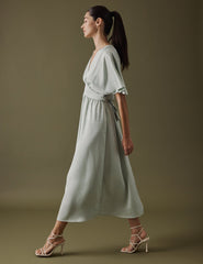 Soft Green V Neck Midi Lorelai Dress