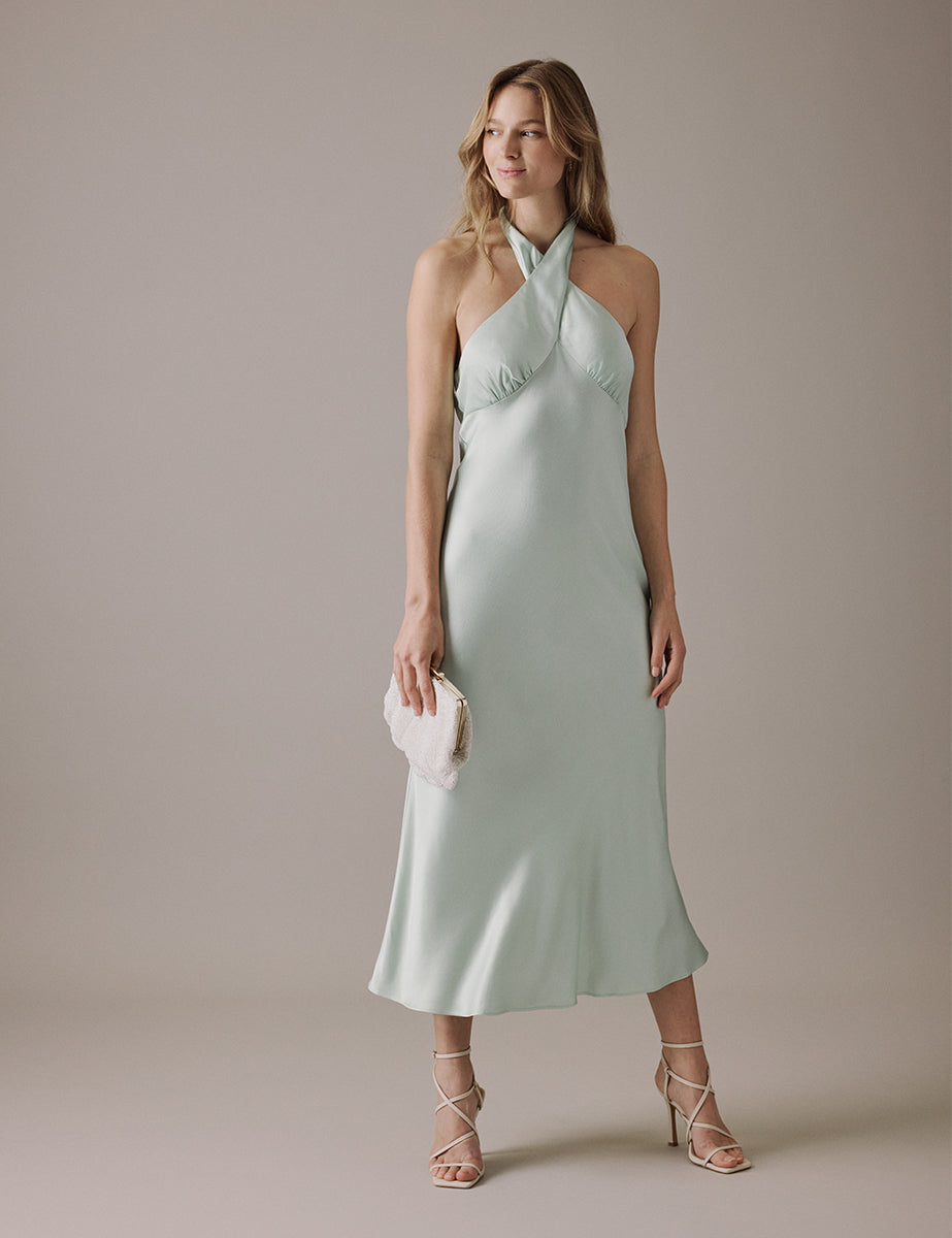 Soft Green Halter Neck Midaxi Novie Dress