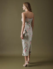 Floral Green Cowl Neck Midi Trixie Dress