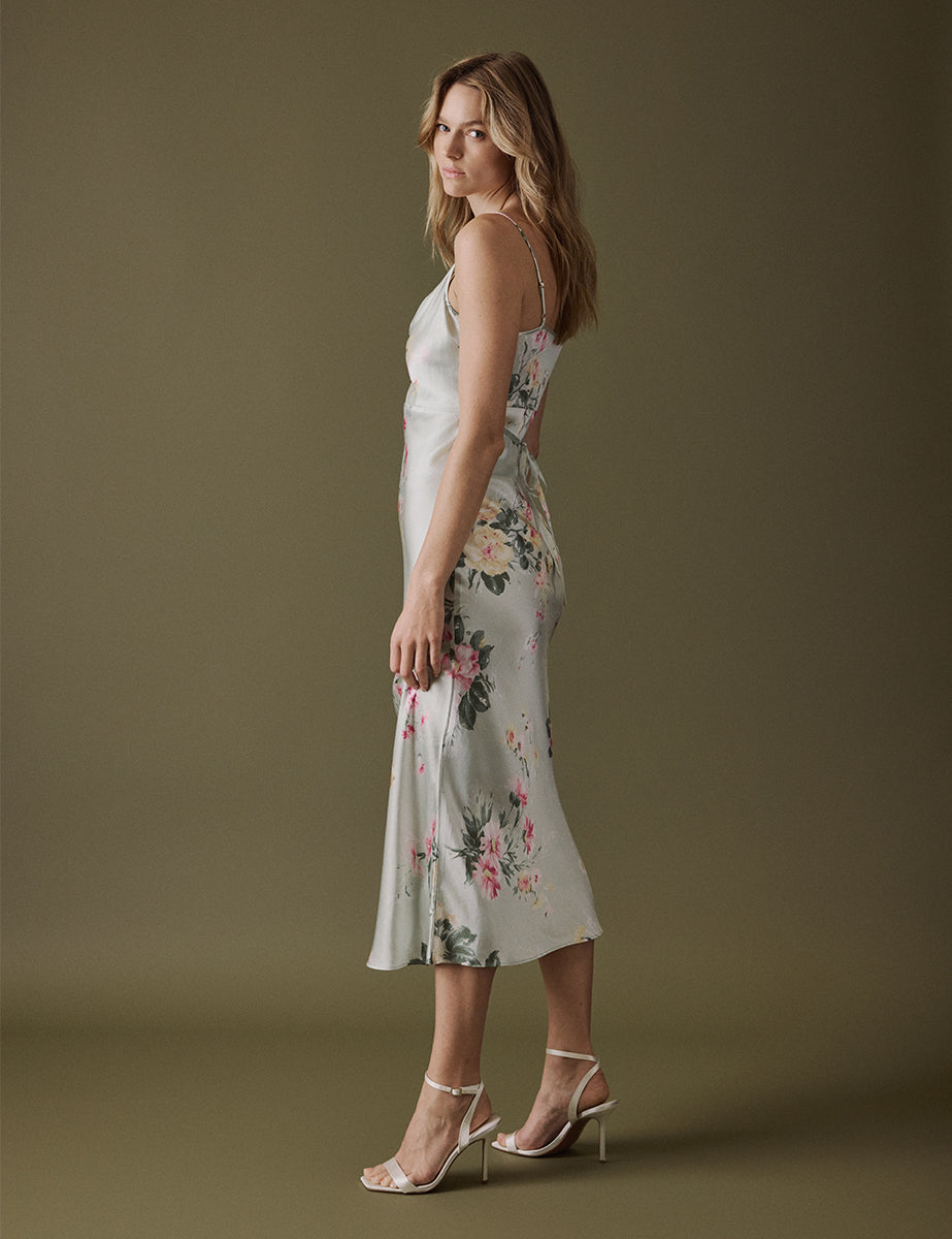 Floral Green Cowl Neck Midi Trixie Dress