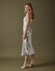 Floral Green Cowl Neck Midi Trixie Dress