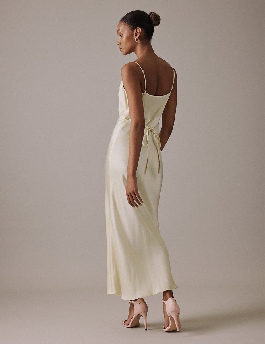 Butter Yellow Cowl Neck Midi Trixie Dress