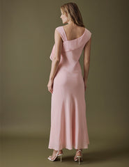 Soft Pink Asymmetric Neckline Midi Gardenia Dress