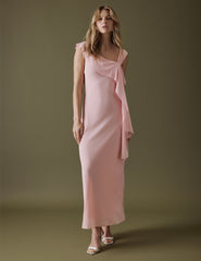 Soft Pink Asymmetric Neckline Midi Gardenia Dress