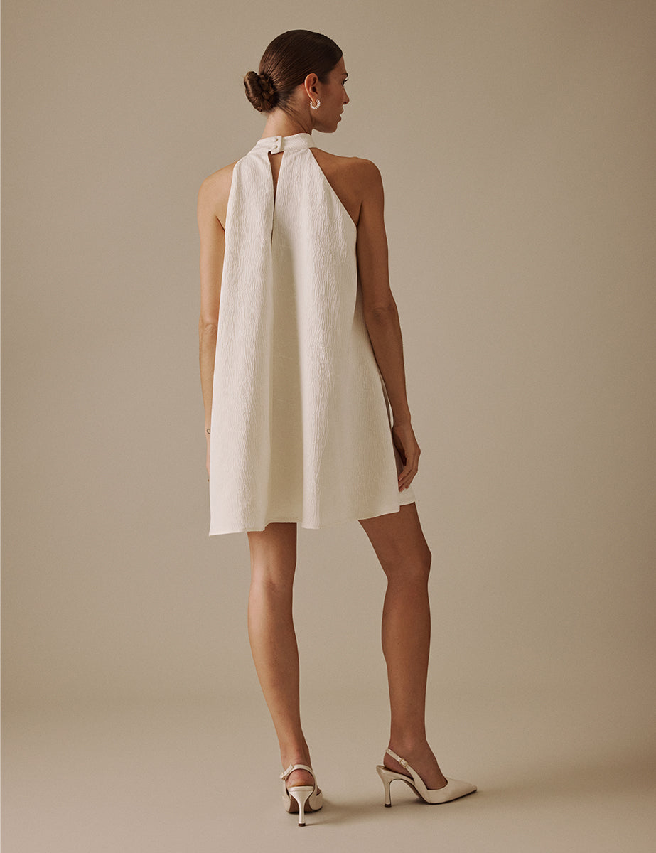 Ivory Halter Neck Mini Bodry Bridal Dress