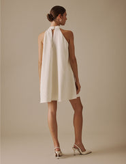 Ivory Halter Neck Mini Bodry Bridal Dress