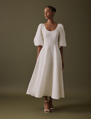 Ivory Floral Jacquard Bridal Issy Midi Dress