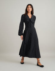Black Polka Dot Ottillie Midi Dress