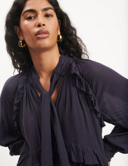 Navy Ruffle Trim Bohana Mini Dress