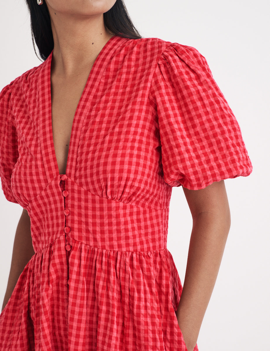 Pink And Red Gingham Starlight Midi Dress