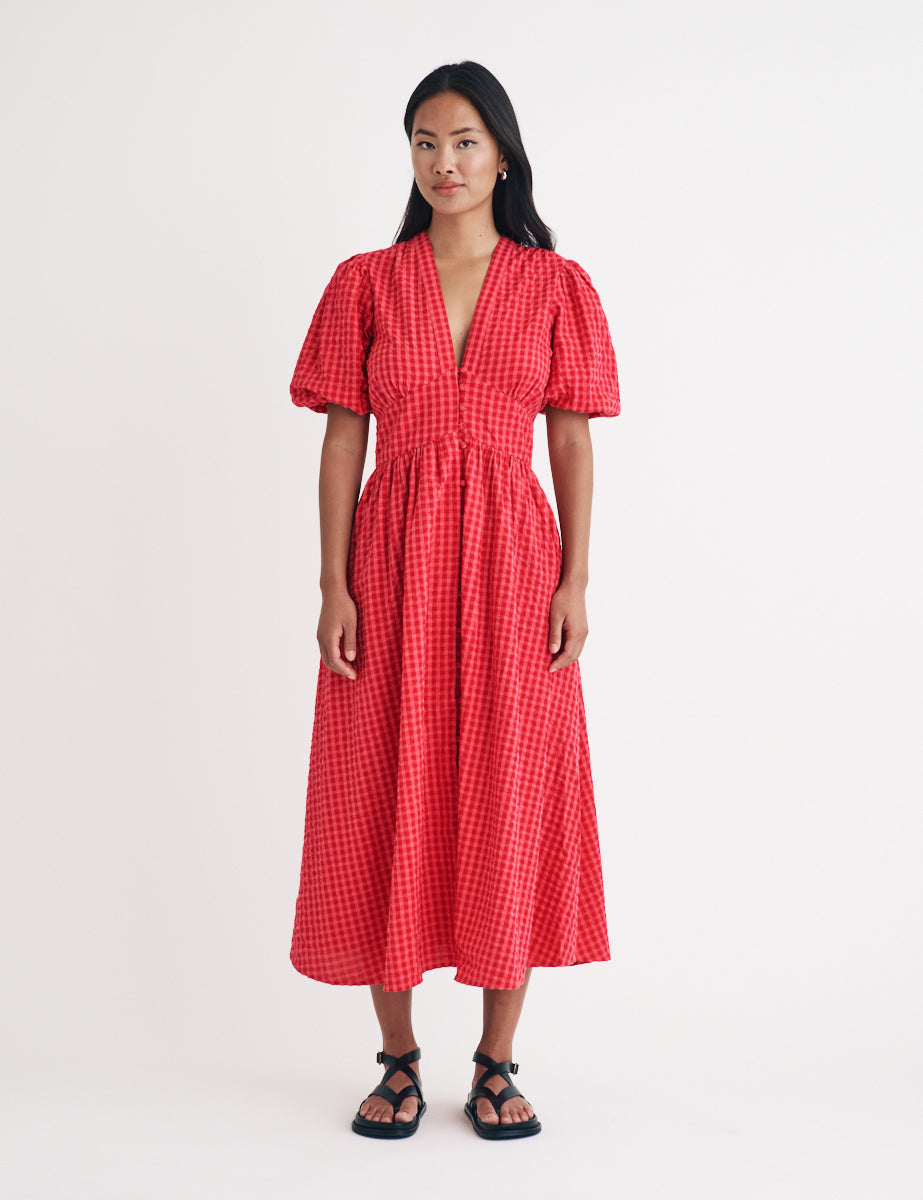Pink And Red Gingham Starlight Midi Dress
