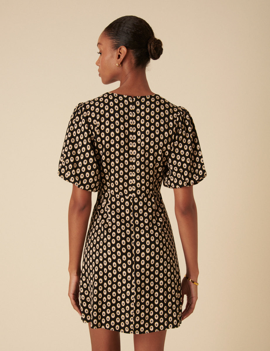 Black Floral Printed Benita Mini Dress