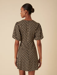 Black Floral Printed Benita Mini Dress