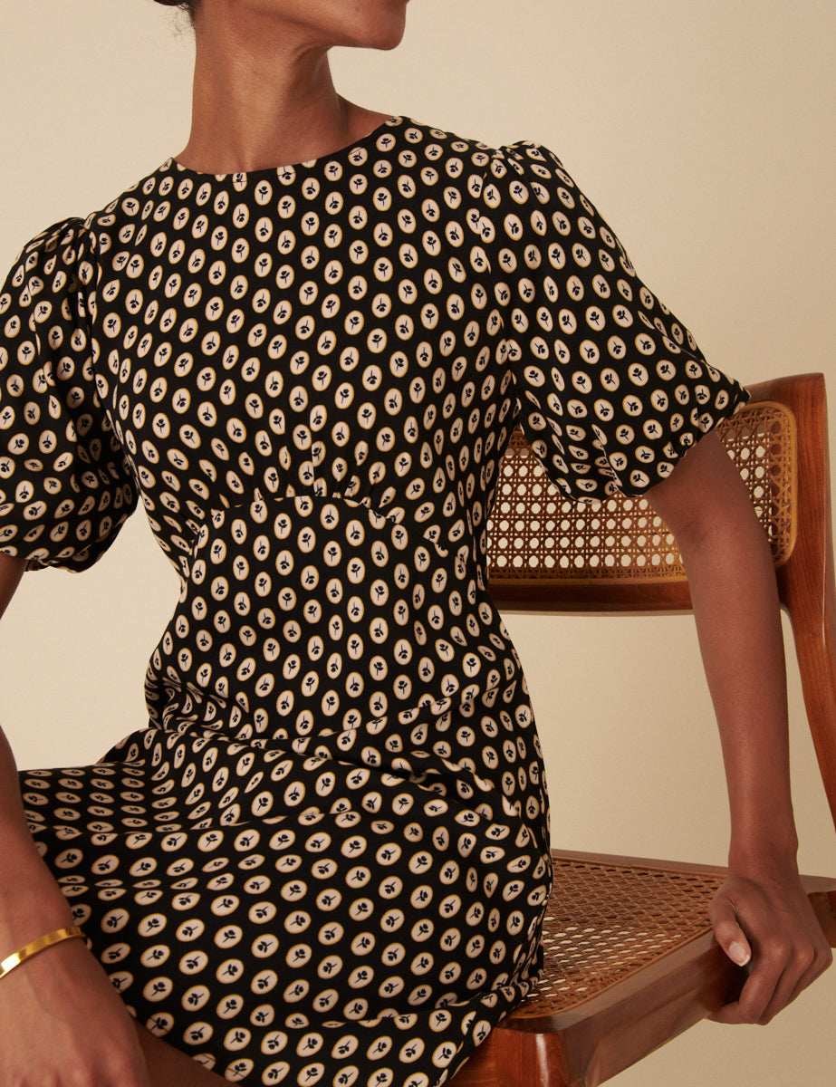 Black Floral Printed Benita Mini Dress