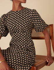 Black Floral Printed Benita Mini Dress