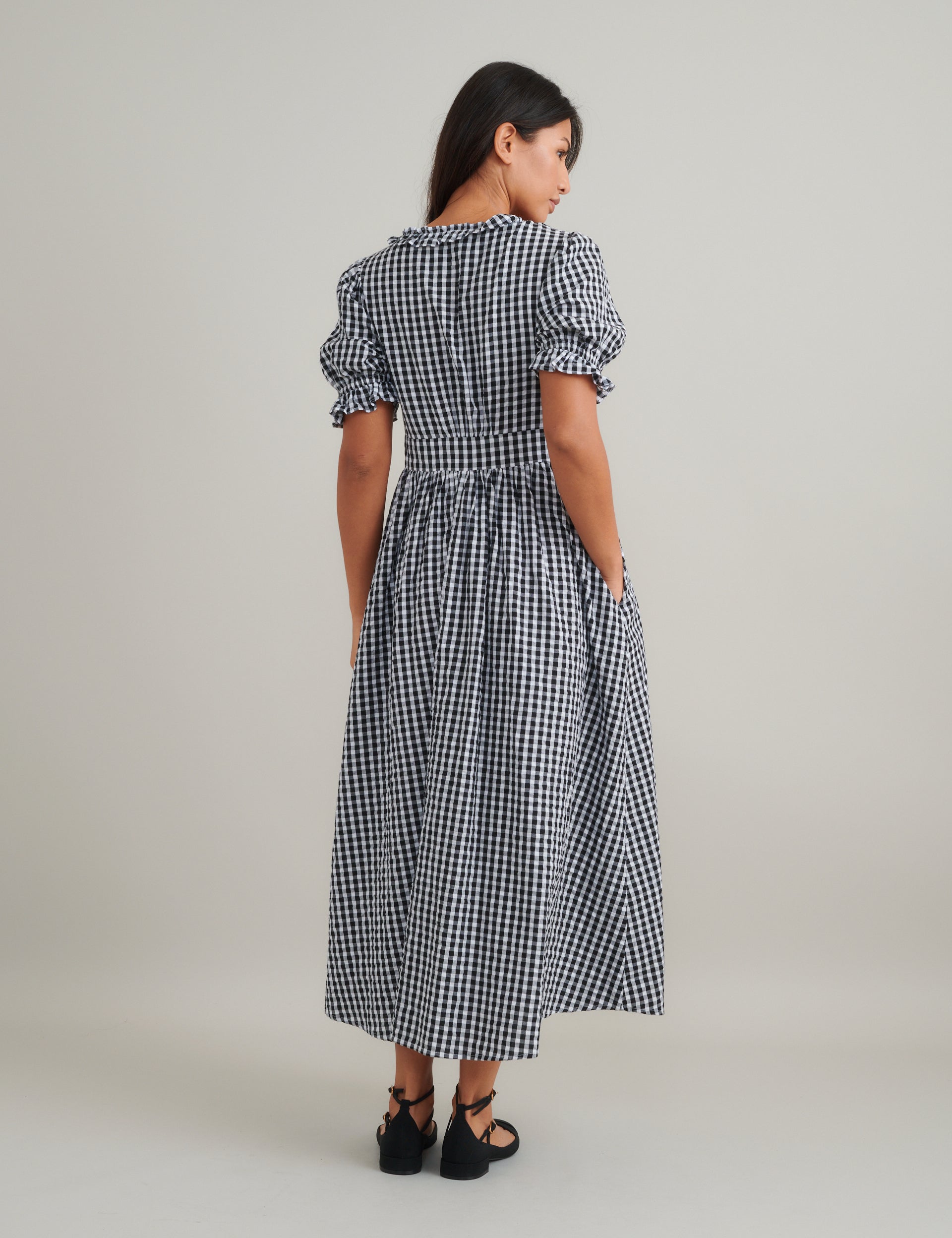 Black Gingham Flossie Midi Dress