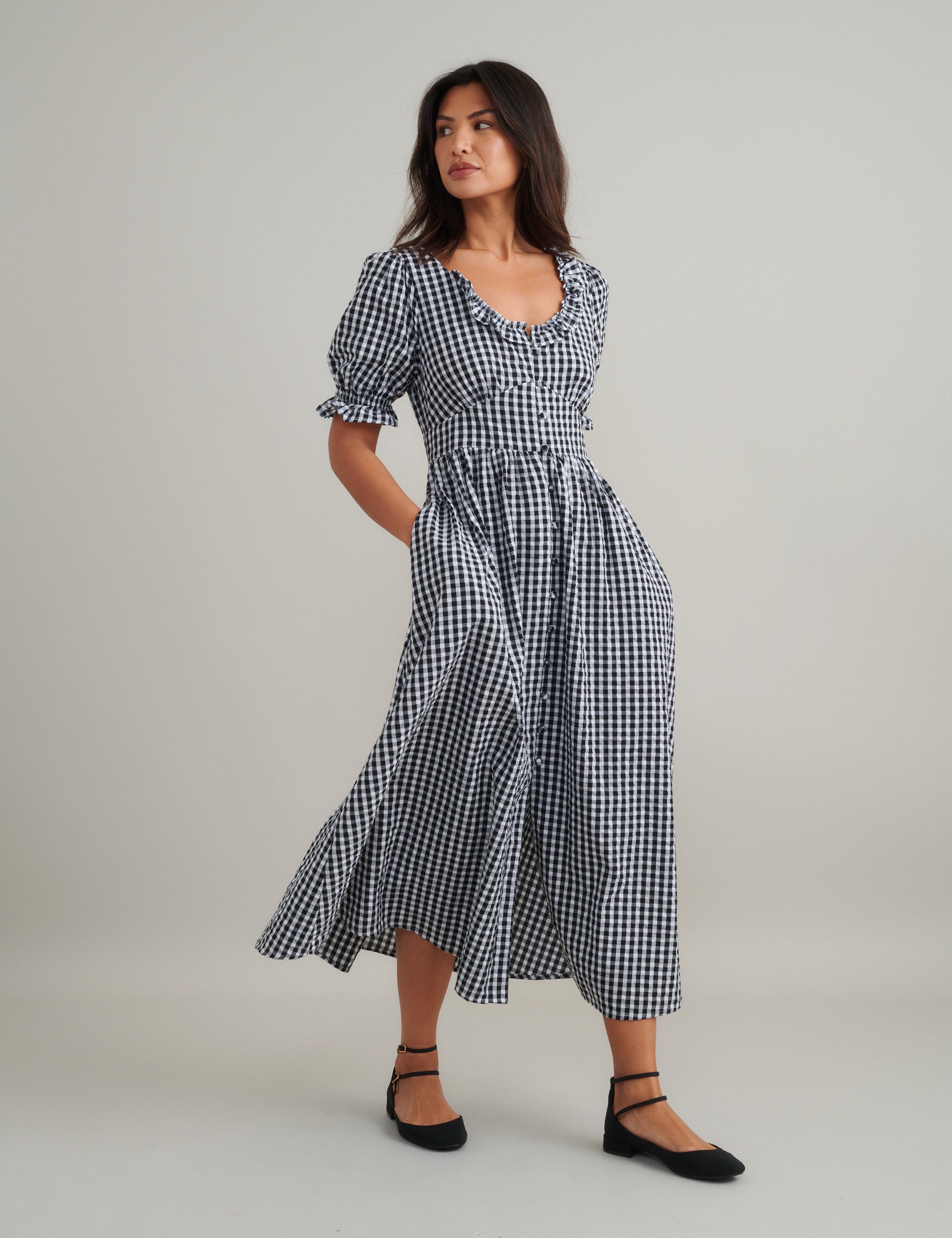 Black Gingham Flossie Midi Dress