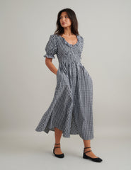 Black Gingham Flossie Midi Dress