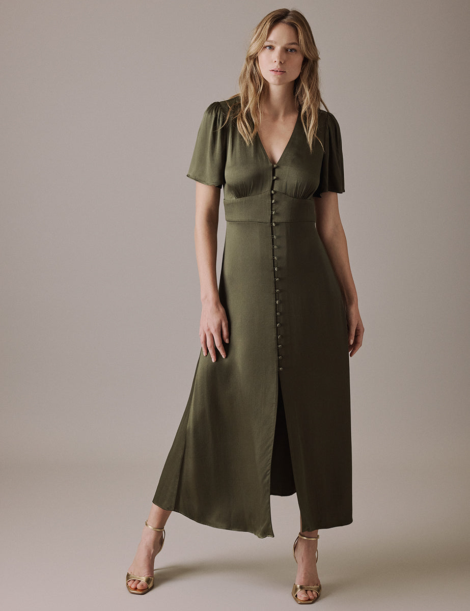 Olive V Neck Midi Erin Dress