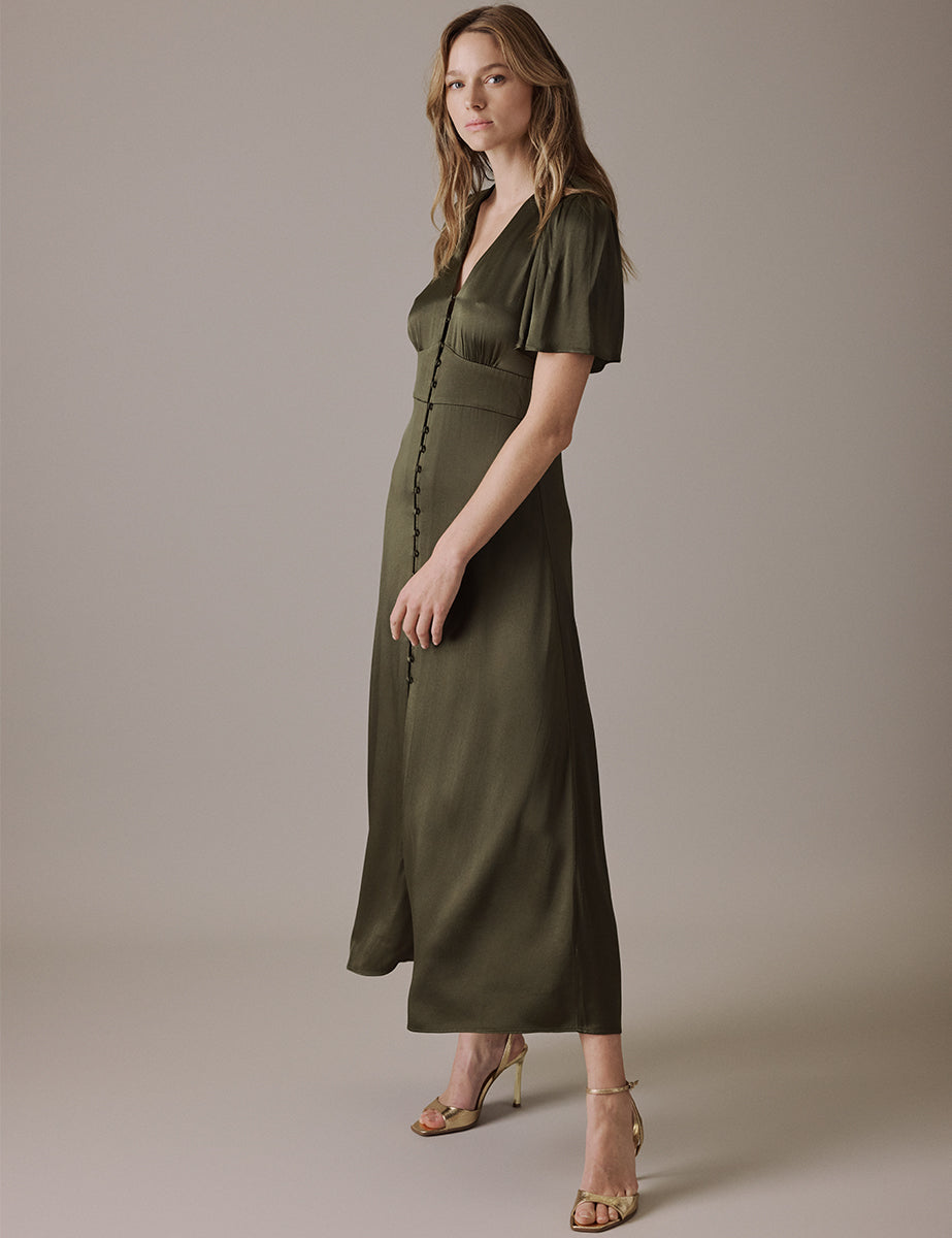 Olive V Neck Midi Erin Dress