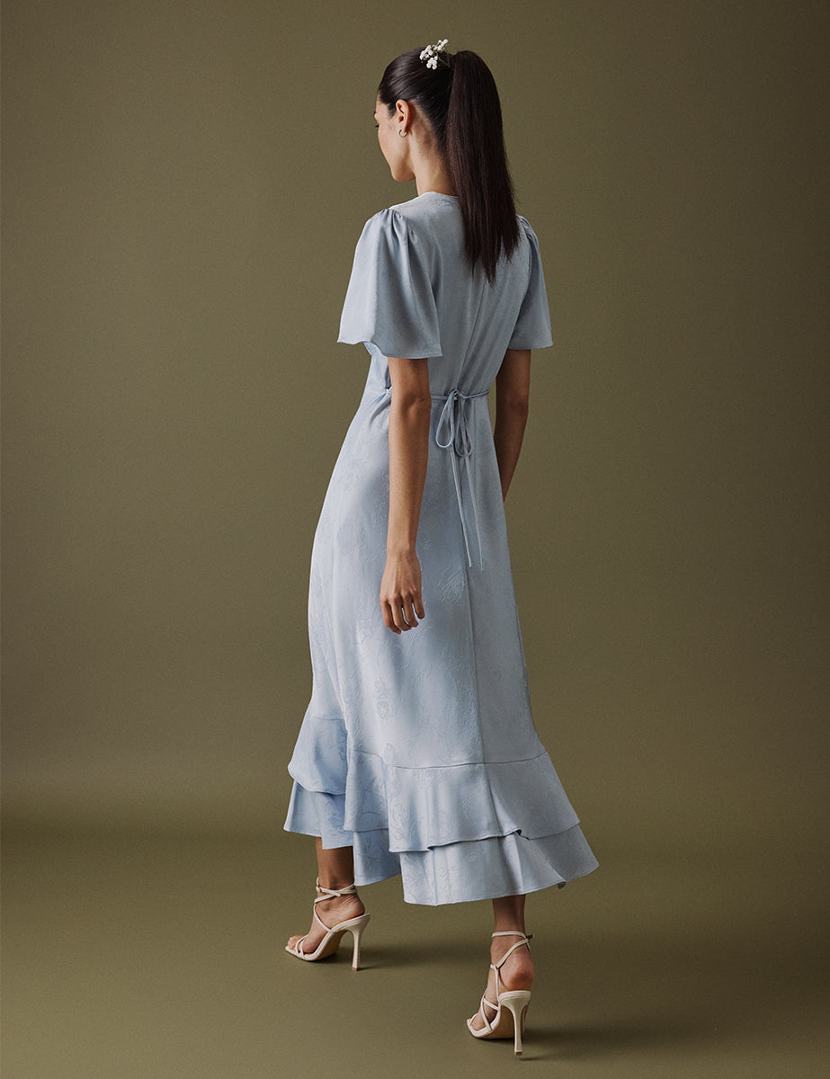 Soft Blue V Neck Midaxi Alaina Dress