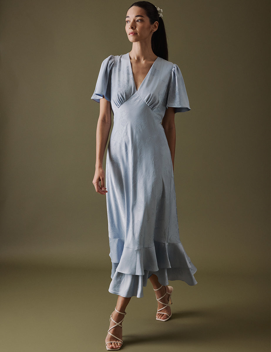 Soft Blue V Neck Midaxi Alaina Dress