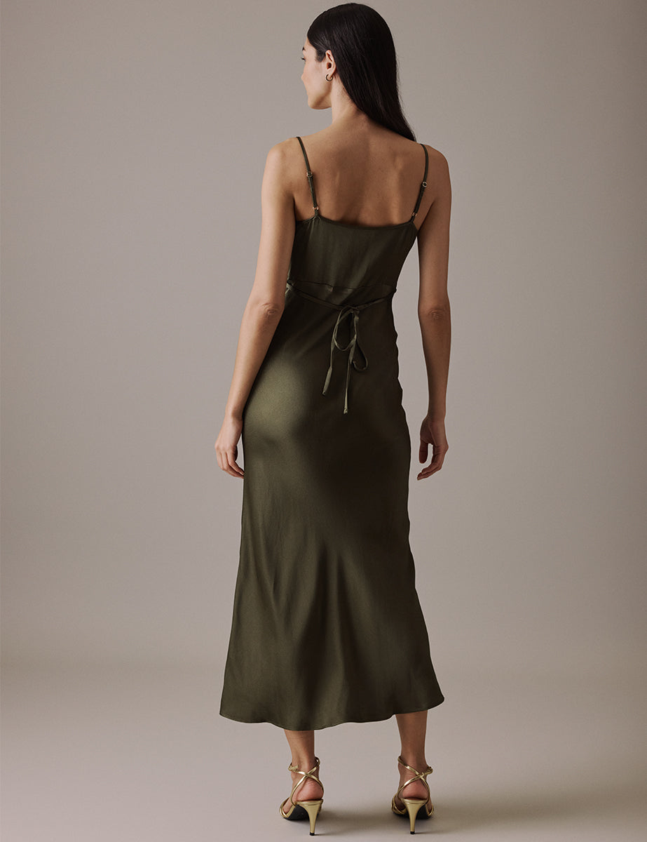 Olive Cowl Neck Midi Trixie Dress